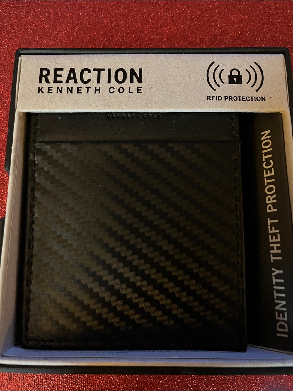 Kenneth Cole Black Carbon-Texture RFID Bi-Fold Wallet